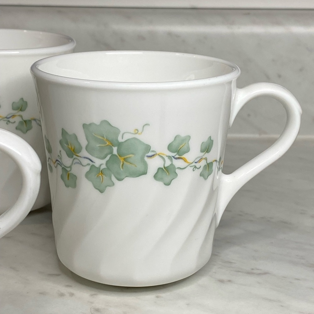 Vintage 4x Corelle Coordinates Callaway Ivy Tea Coffee Cups Mugs Corning Swirl